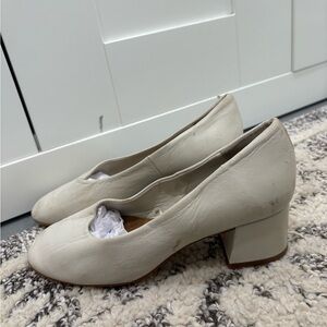 Zara Cream Leather Block Heel Women's Shoes